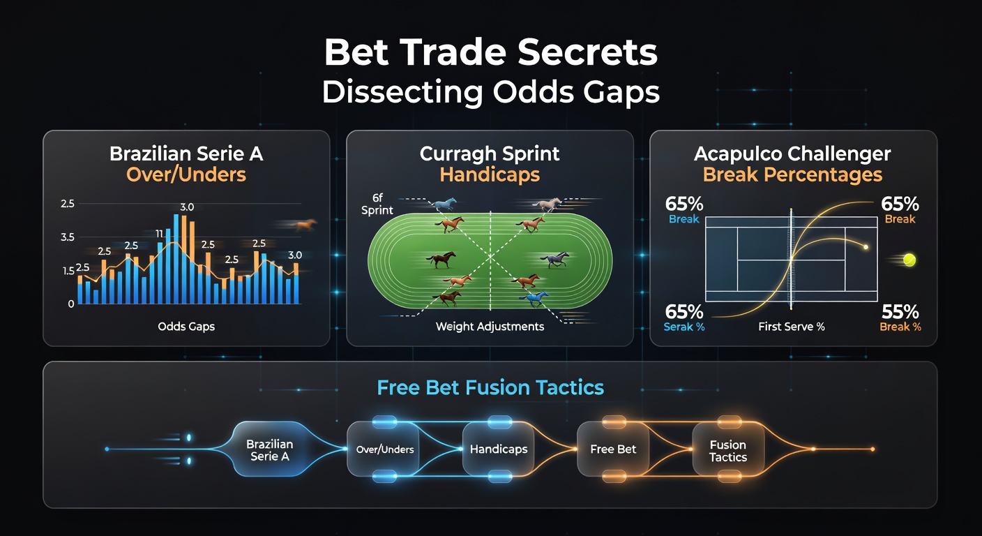 Graph showing odds discrepancies across bookmakers for Brazilian Serie A over/under lines, Curragh sprint races, and Acapulco Challenger tennis breaks