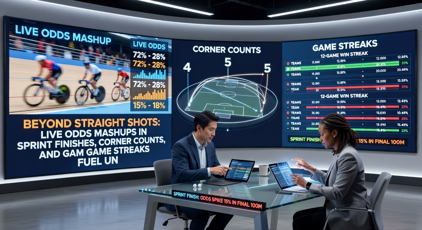 Football match screenshot highlighting live corner count bets overlaid with accumulator odds building in real-time