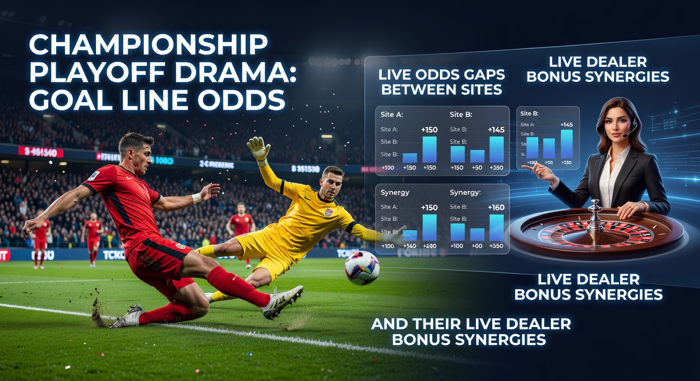 Intense Championship playoff match with players contesting a goal-line scramble under floodlights