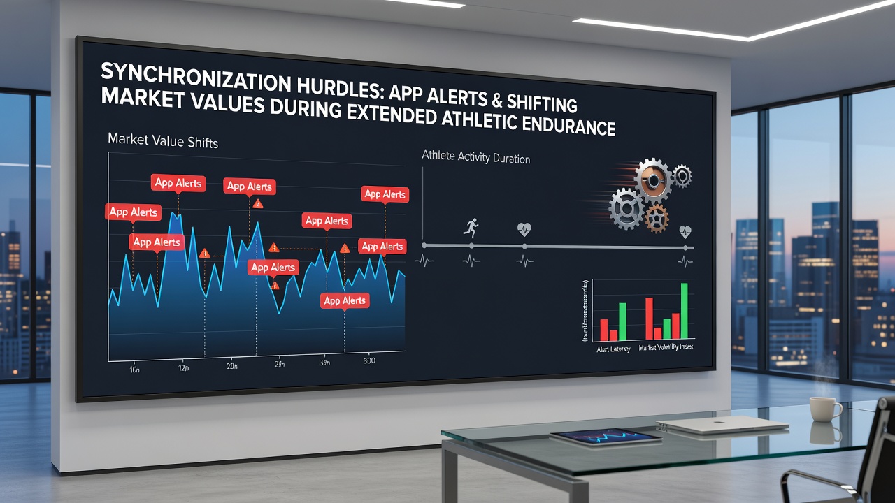 Network latency visualization showing alert delays versus real-time market value changes in a long-duration athletic competition