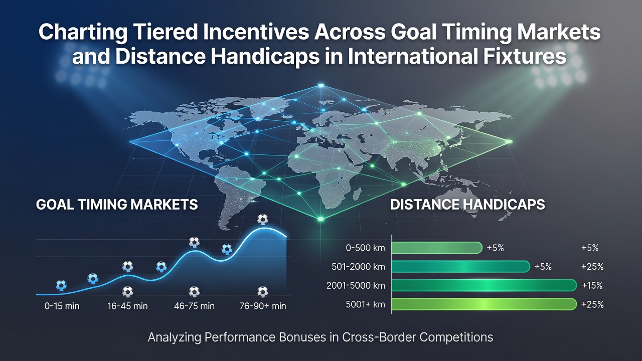 Infographic displaying tiered incentive levels for goal timing markets in international football fixtures