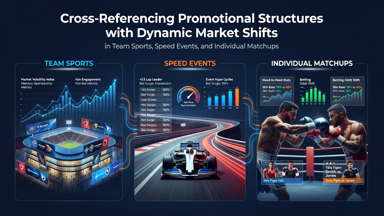 Visual representation of betting promotional structures intersecting with shifting odds in football, horse racing, and tennis markets