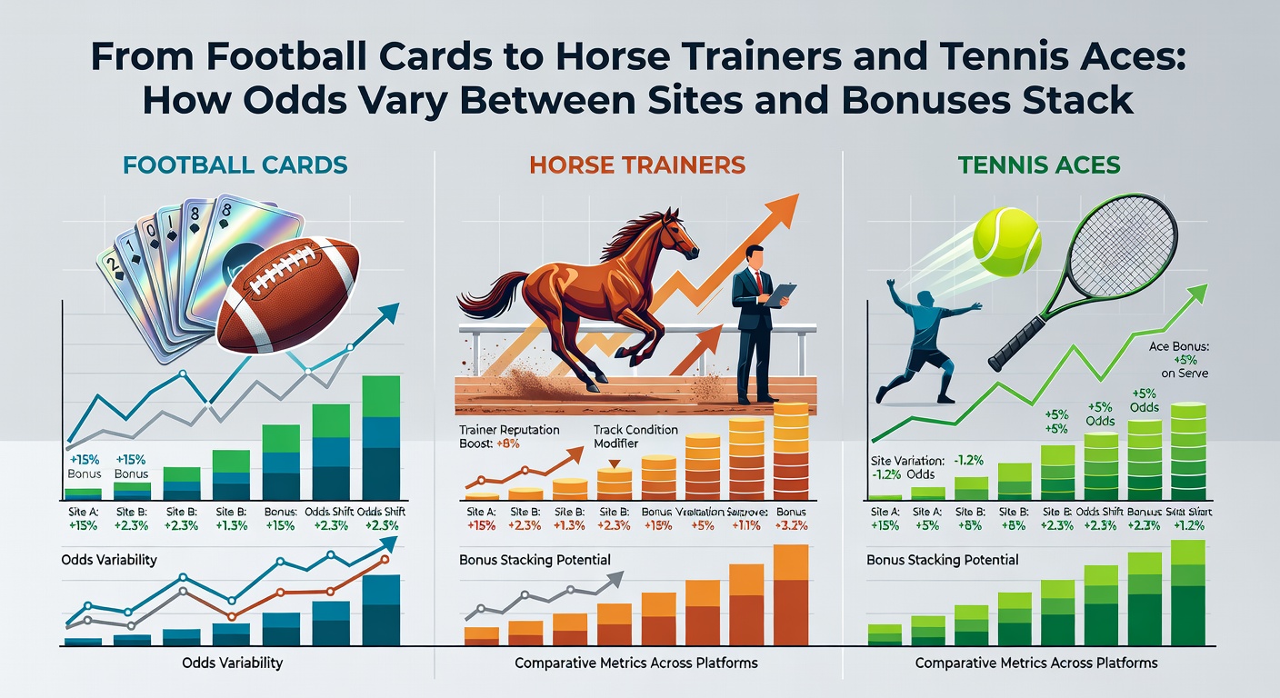 Split image of a referee issuing a yellow card in football, a trainer saddling a horse pre-race, and a tennis scoreboard highlighting aces
