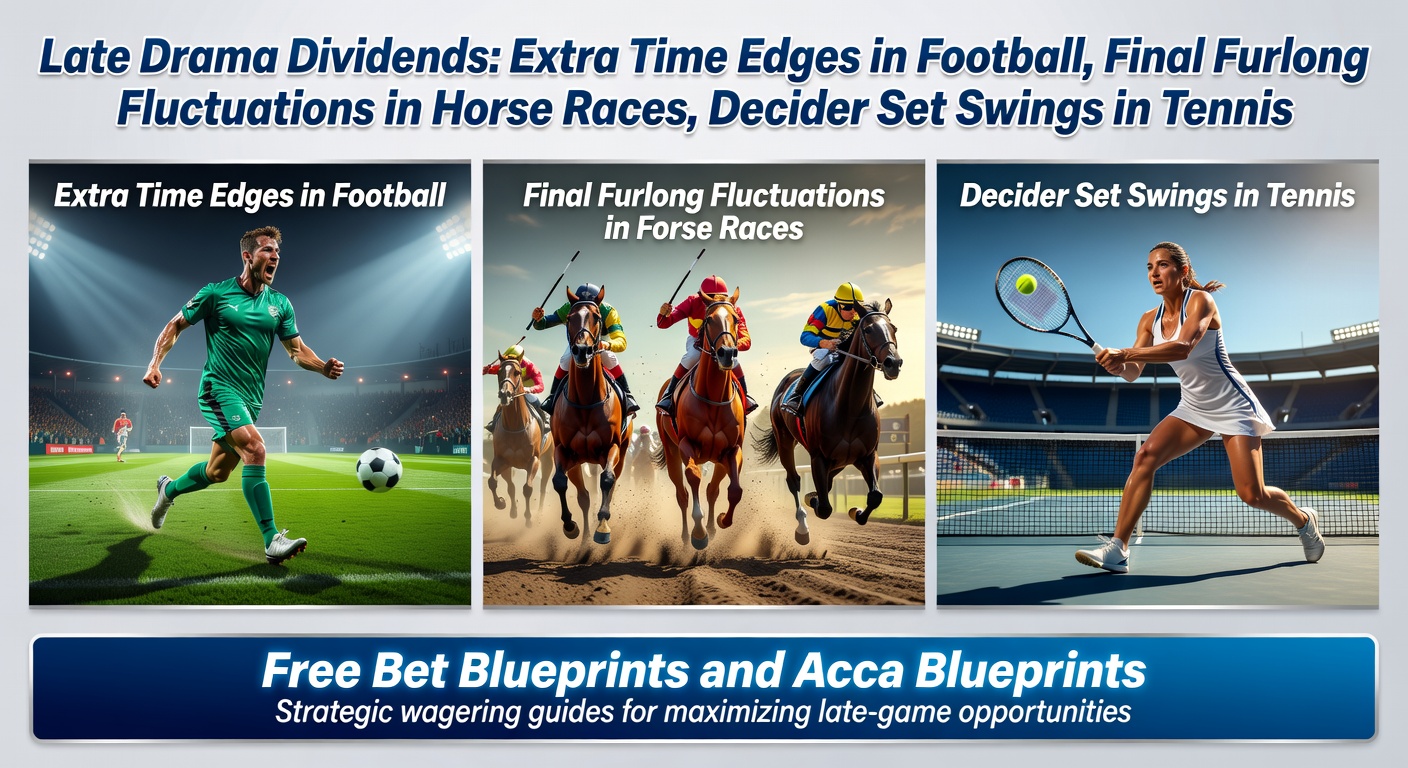 Dramatic late moments in football extra time, horse racing finishes, and tennis deciders showing odds shifts on screens