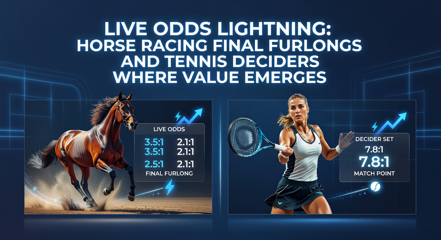 Tennis player in a high-stakes decider tiebreak, sweat flying as the ball rockets across the net under stadium lights