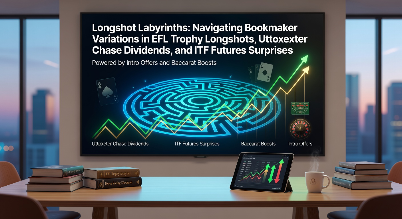 Dynamic odds board displaying bookmaker variations for EFL Trophy longshots at high odds, with Uttoxeter Chase runners and ITF Futures underdogs highlighted amid promotional banners for intro offers