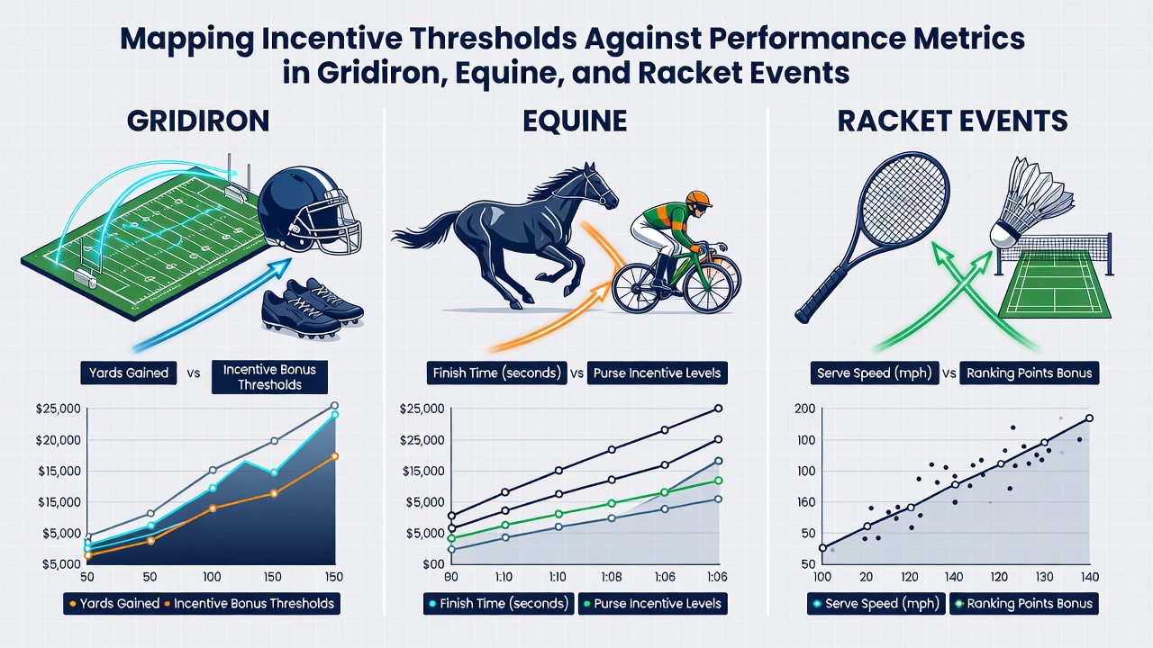 Comparative graphs illustrating performance metric thresholds for equine and racket sports alongside gridiron data points