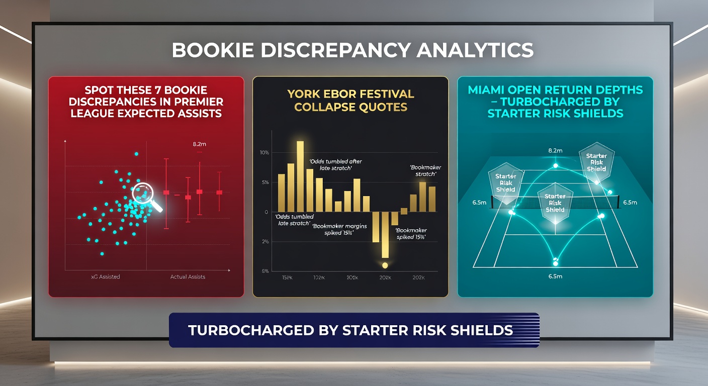 Comparison chart showing odds discrepancies across bookmakers for Premier League expected assists, York Ebor collapses, and Miami Open returns