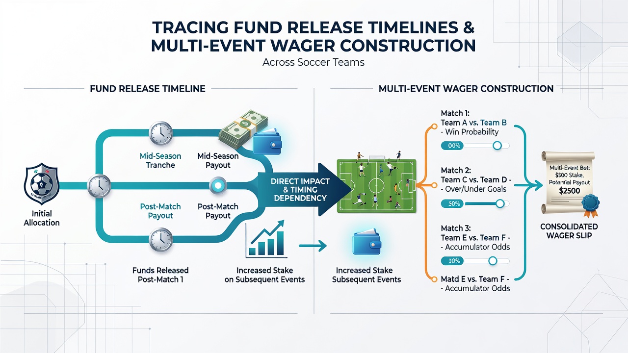 Infographic illustrating how payout delays affect accumulator construction timelines in soccer, tennis and horse racing