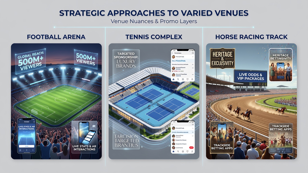 Promo layering strategies applied to tennis court variations and football stadium conditions worldwide