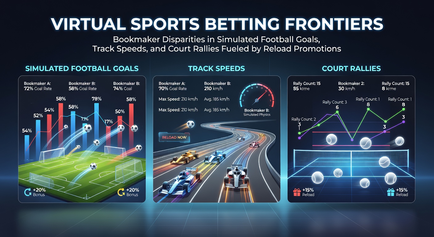 Animated screenshot of a virtual football match showing simulated players scoring a goal, with overlaid odds from multiple bookmakers